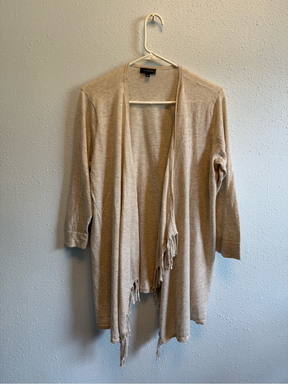 The Limited Beige Open-Front Fringed Women's Cardigan
